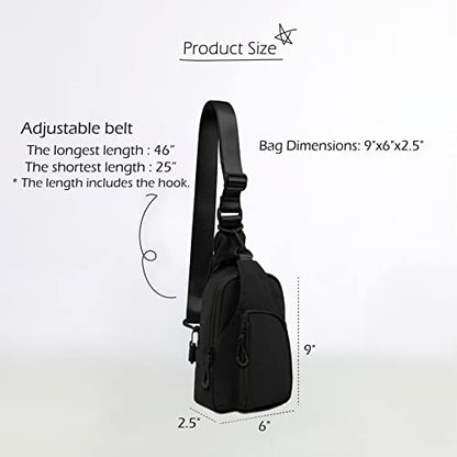 ODODOS Sling Bag with Adjustable Straps Crossbody Chest Bag Lightweight Backpack for Casual Traveling Hiking - color: Black