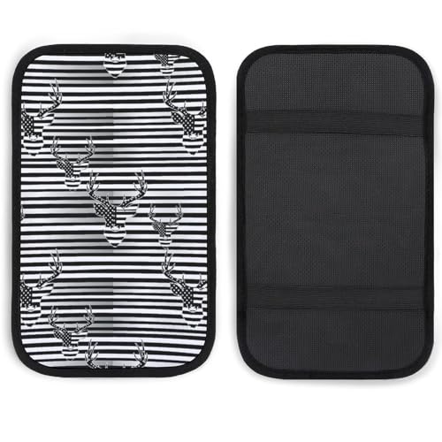 Neoprene Armrest Pad Cover Black and White American Flag Hunting Deer, Car Center Console Cover, Universal Waterproof Accessories for Most Vehicle, SUV - color: Picture (77)