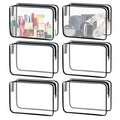 6 Pieces Clear Cosmetics Bag Bulk, TSA Approved Toiletry Bag for Travel, PVC Zippered Clear Pouch Cosmetic Makeup Bag Waterproof Vinyl Plastic Organizer Case for Vacation Bathroom (Large) - color: 6 Large Black