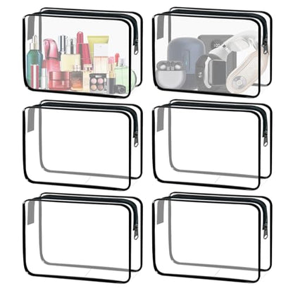 6 Pieces Clear Cosmetics Bag Bulk, TSA Approved Toiletry Bag for Travel, PVC Zippered Clear Pouch Cosmetic Makeup Bag Waterproof Vinyl Plastic Organizer Case for Vacation Bathroom (Large) - color: 6 Large Black