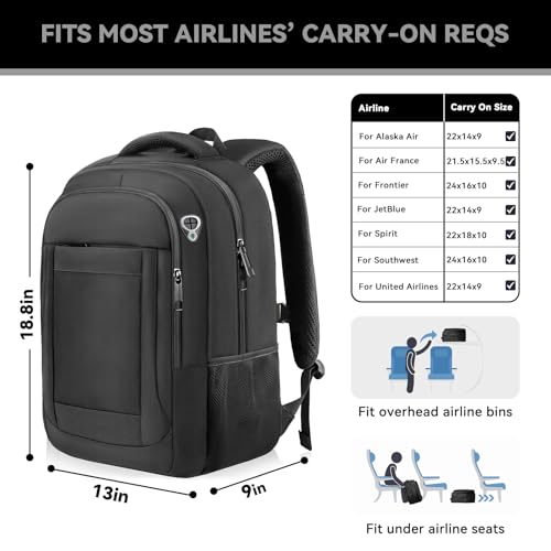 Large Travel Laptop Backpack, 17 Inch Laptop Backpack Airline Approved, Business Anti Theft Slim Sturdy Work Computer College High School Backpack Bag Fits 17.3 Inch Notebook for Men Women, Black - color: Black, size: 17 Inch