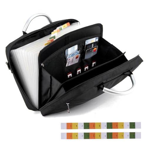 KaAutoler Accordian File Organizer with Handle,Folder with Zipper & Labels,12 Pocket Expanding File Folder