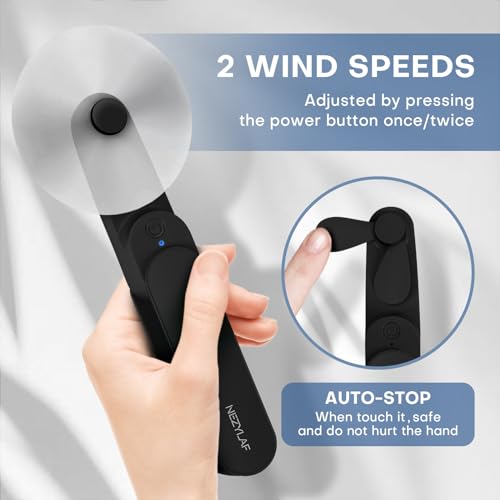 Portable mini handheld Fan, small Rechargeable Personal Fan for 9-15 Hours Runtime, Pocket Design for Travel/Women Essentials/vacation/beach/vacation/airplane/disney - color: Black