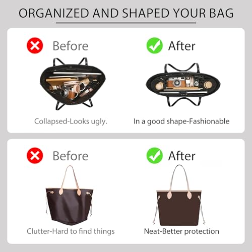 Soft Nylon Purse Organizer Insert for Lv Neverfull MM Tote Bag, Waterproof Lightweight with Laptop Compartment Luxury Neverfull MM Organizer, Tote Handbags Divider Shaper with Cup Holder Insert,Black - color: Black