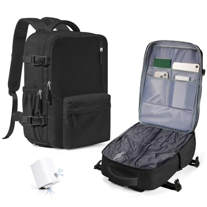 WONHOX Vacuum Seal Backpack for Travel with Air Pump Compression Daypack Personal Item Carry on Flight Approved Vacpack Laptop Space Saver Bags Storage with Vacuum System Travel Bag Women Men Black - color: A4-black