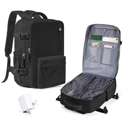 WONHOX Vacuum Seal Backpack for Travel with Air Pump Compression Daypack Personal Item Carry on Flight Approved Vacpack Laptop Space Saver Bags Storage with Vacuum System Travel Bag Women Men Black - color: A4-black