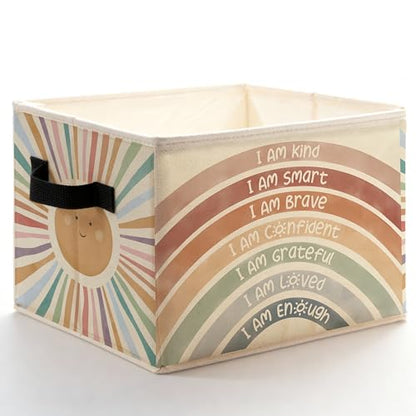 Boho Sunshine Rainbow Kids Storage Bins Box with Handles, Inspirational Positive Affirmations Foldable Basket Toybox for Classroom Kids Room Nursery Bathroom Home Clothes Toys Books - color: color-07