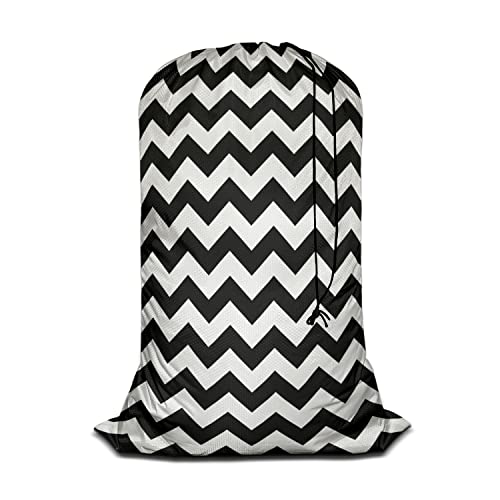 Swono Large Laundry Collapsible Laundry Bag Zigzag Pattern Vintage Wavy Stripes Ocean Waves Foldable Laundry Hamper Bag, Oxford Cloth, Black White - color: Zigzag Pattern