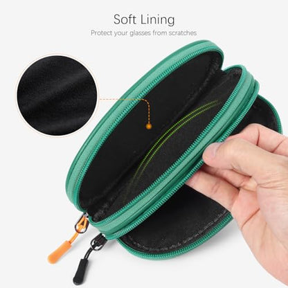 Double Eyeglasses Case Soft Portable Zipper Sunglasses Pouch with Keychain Clip for Men Women - color: Green Pu