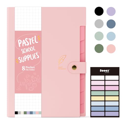 Sooez Aesthetic 8 Pocket Accordion File Organizer, Pastels Expanding File Folder for Important Document with Labels, Portable Receipt Bill Paper Organizer for Office School Supplies, Letter Size Pink - color: Pink