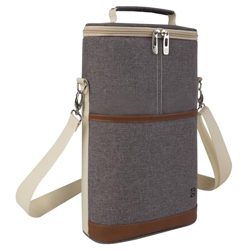 ALLCAMP OUTDOOR GEAR 2 Bottle Wine Tote Carrier - Insulated Portable Padded Canvas Wine Bag for Travel, BYOB Restaurant, Wine Tasting, Party, Great Christmas Day Gift for Wine Lover，Dark Gray - color: Dark Gray, size: 2 Bottle