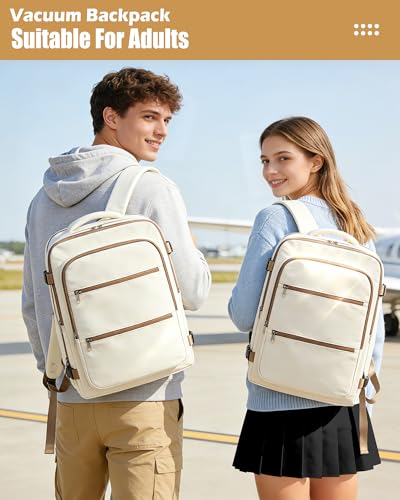 Vacuum Backpack Travel with Pump,Vacuum Sealed Backpack,Travel Backpack with Vacuum System,40x30x20 Airbag Travel,Laptop Vacpack Backpacks Bag Airline Flight Approved,Beige - color: A12-beige Brown-with Pump