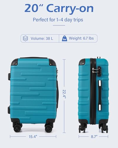 Coolife Hardside Carry-On Luggage with TSA Lock, Spinner Wheels, Telescopic Handle, Lightweight Suitcase (Blue, S(20in_carry on)) - color: blue, size: Small (20 In)