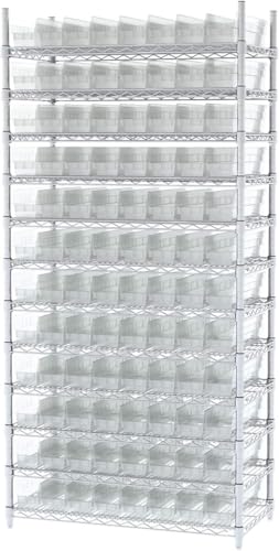Akro-Mils 30128 Plastic Shelf Bins, Heavy Duty Storage Bins for Garage, Closet, and Drawer Organization, 457 x 102 x 102 Mm, Clear, 12 Count - color: Clear