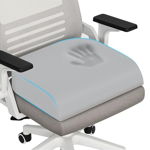 TranquilRelax Large Seat Cushion, Memory Foam Cushion for Long Sitting Hours on Office Chair, Home & Car, Non-Slip Chair Pad for Relieving Back & Sciatica & Hip & Coccyx Pain (Light Grey) - color: Light Grey, size: Large