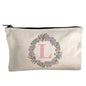 Moonlight Makers, Custom Initial Flower Wreath, Funny Canvas Makeup Bag, Pencil Pouch, Cute Travel Accessories for Women, 100% Cotton Cosmetic & Toiletry Bags - style: Custom Flower Laurel