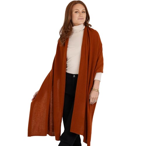 Velanio Cashmere 100% Cashmere Knitted Wrap Pashmina Shawl Extra Large Scarf Stole for Women Travel - color: Rust