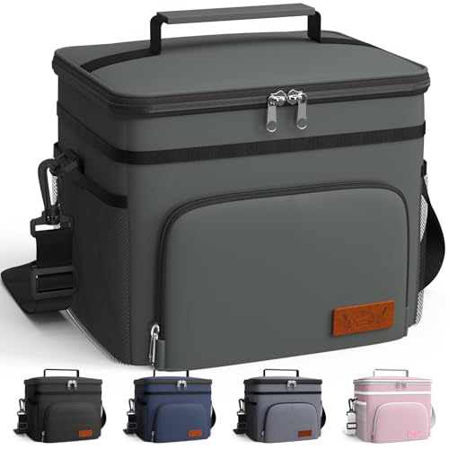 HOTOR Insulated Lunch Box for Men & Women - Leak-Proof Cooler Lunch Bag with 4 Pockets, Adjustable Strap, Ideal for Work, Picnic, Travel - Medium, Dark Grey, 10.2"×6.9"×8.5" - color: Dark Gray, size: 9l - 1 Tier