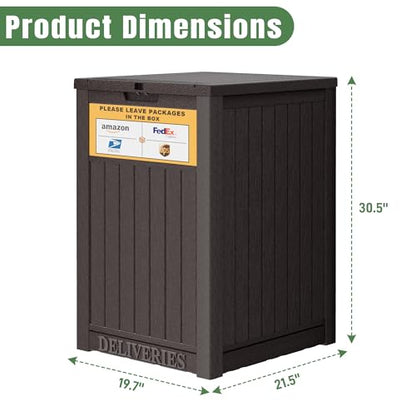 Outdoor Package Delivery Box with Lockable Secure and Sign, Resin Waterproof Outdoor Package Drop Container for Backyard, Garden, Patio & Lawn, Brown with Sign - color: 021 Brown