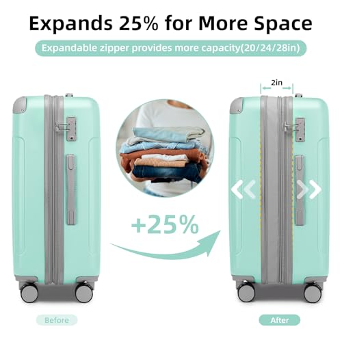 LARVENDER Luggage Sets 6 Piece, Expandable Luggage Set Clearance for Women, Suitcases with Wheels, Hardside Hard Shell Travel Luggage with TSA Lock, Mint Green - color: Mint Green, size: 6 piece set