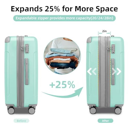 LARVENDER Luggage Sets 6 Piece, Expandable Luggage Set Clearance for Women, Suitcases with Wheels, Hardside Hard Shell Travel Luggage with TSA Lock, Mint Green - color: Mint Green, size: 6 piece set