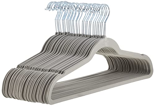 Amazon Basics Slim Velvet Non-Slip Space Saving Suit Clothes Hangers, Sturdy Metal, Gray/Silver, 30-Pack - color: Gray/Silver, size: Pack of 30