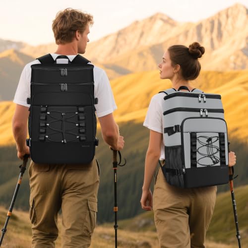MIYCOO Cooler Backpack - 40 Cans Insulated Backpack Cooler for Men & Women, Portable 2 Leak Proof Compartments Coolers Bag for Beach Travel Picnic Lunch Hiking BBQ Camping - color: Black