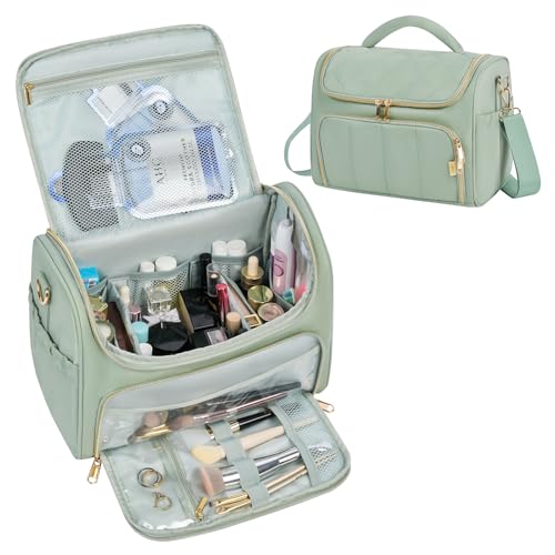 GR69N Travel Toiletry Bag Large Cosmetic Makeup Bag Organizer for Women,Wide-open Make Up Bag Waterproof Makeup Case Travel Bag with Handle and Dividers for Toiletries,Essentials,Accessories,Green - color: Green, size: Large