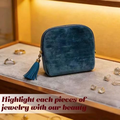 Small Travel Jewelry Case for Women, 6-Layer Velvet Organizer Pouch with Zipper, Anti-Scratch Portable Bag for Bracelets, Rings, Earrings & Necklaces (Gem Blue) - color: Gem blue