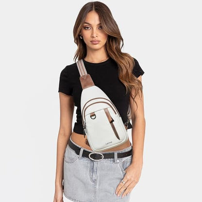 LATMAP 7L Sling Bag for Women Men Leather Small Sling Backpack Daypack Anti Theft Fanny Pack Crossbody Purse Travel - color: Regular Size-beige
