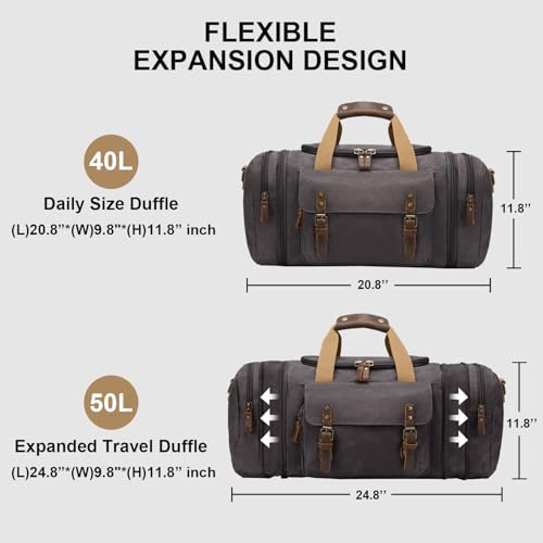 Waxed Canvas Duffel Bag 50L, Dark Grey | Waterproof, Travel, Overnight, Weekender - color: Dark Grey