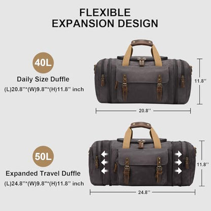 Waxed Canvas Duffel Bag 50L, Dark Grey | Waterproof, Travel, Overnight, Weekender - color: Dark Grey