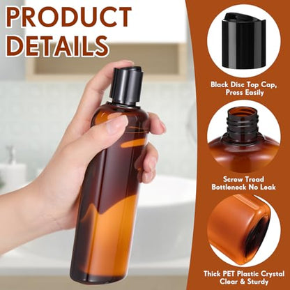 Domensi 24 Pcs Plastic Bottle Squeeze Containers with Disc Cap Travel Bottles Reusable Empty Toiletries Shampoo Containers Refillable Travel bottles for Shampoo Lotions (10oz,Brown) - color: Brown, size: 10oz
