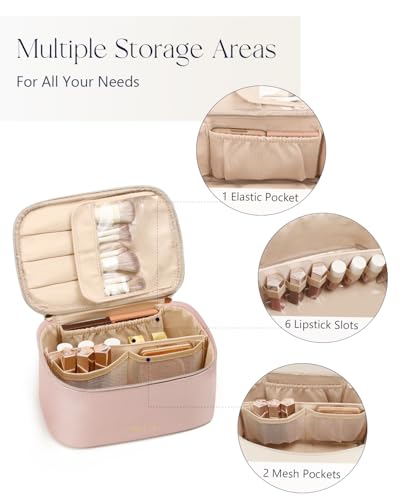 Prite Makeup Bag, Large Capacity Cosmetic Bag for Women and Girls, Waterproof PU Leather Travel Makeup Case, Toiletry Organizer with Handle and Divider for Skincare and Brushes - Pearl Pink - color: Pearl Pink