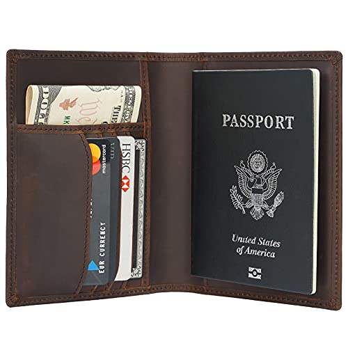 Polare Slim RFID Blocking Leather Passport Holder Travel Bifold Wallet For Men - color: Dark Brown