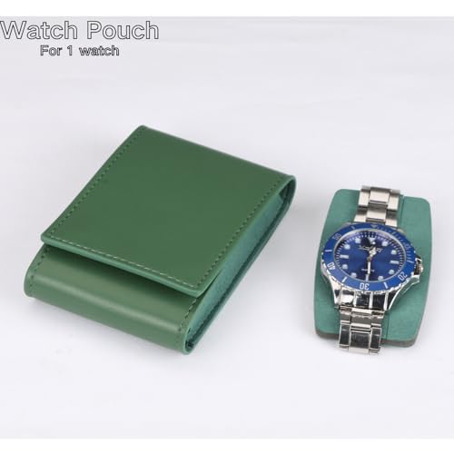 Watch Travel Pouch Portable Organizer - Luxury Watch Case Travel Recycled Leather Storage and Display for Men and Women (Single,Green) - color: WP-Green