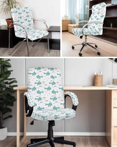 Turquoise Airplane Office Chair Covers with Armrest Covers, Rotating Chair Cover, Modern Abstract Art Cartoon Clouds Gaming Chairs Slipcovers with Elastic for Armchair, Medium - color: Grey, size: M with 2 Armrest Covers