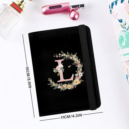 Cute Passport Holder and Holder Combo Passport Cover with RFID Blocking Women Men Compatible Wallet Credit Card Protector (Initial Monogram-L) - color: Black-L