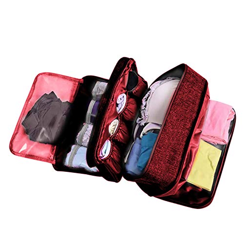 Portable Underwear Bra Storage Bag Waterproof Travel Organizers Multi-Layer Toiletry Packing Cube - color: wine red