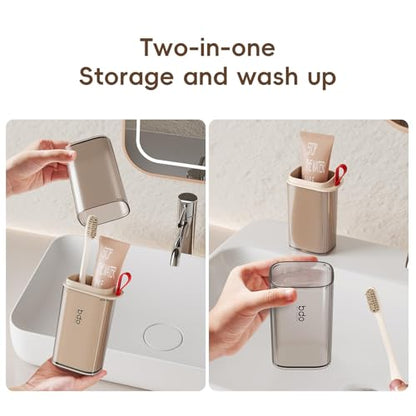 Topavatop Toothbrush Travel Case, 2 in 1 Toothbrush Holder and Rinse Cup, Large Capacity Toothbrush Cup with Cover, Portable Travel Toothbrush Holder for Traveling, Camping, Trip - 1Pcs - Grey&White - color: Gray White