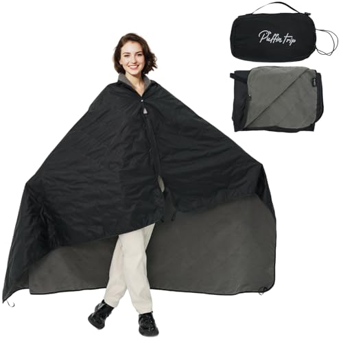 Wearable Warm Camping Blanket Waterproof Windproof Quilted Fleece Stadium Outdoor Blanket with Portable Bag for Cold Weather Camping Picnic Sports Pet Beach Travel Car 79*55 inches Black - color: Black