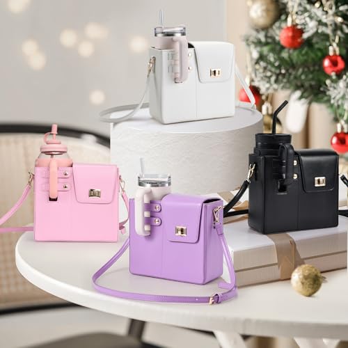 Outdoor Portable Crossbody Water Cup Purse Bag Water Bottle Carrier Bag with Phone Pocket Tumbler Carrier with Strap - color: White