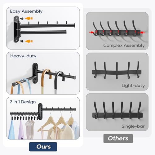 Wall Mounted Drying Rack, 2-Tier Laundry Drying Rack with Swing Arm, Space-Saving Foldable Laundry Clothes Hanger with 10 Clips for Laundry Room Closet Organizer Bathroom Bedroom - size: 1 Pack