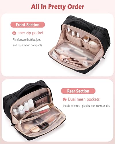 Marscamd Travel Makeup Bag for Women, Puffy Cosmetics Organizer with Waterproof Pockets, Toiletry Pouch for Makeup Brushes, Skincare & Travel Essentials, Black (Bag Only) - color: Black