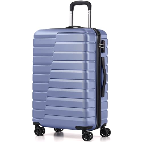 Coolife Medium Checked Luggage with Spinner Wheels Hardside Suitcase TSA Lock Telescopic Handle(Blue) - color: blue, size: Medium(24in)