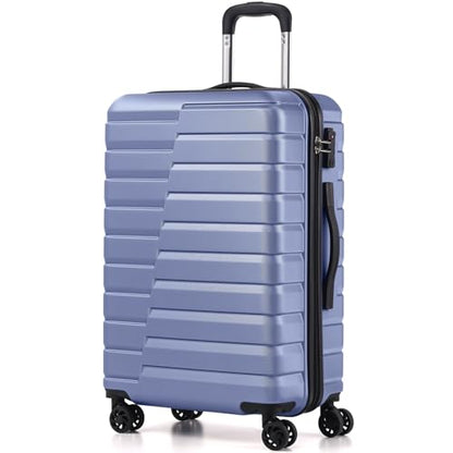 Coolife Medium Checked Luggage with Spinner Wheels Hardside Suitcase TSA Lock Telescopic Handle(Blue) - color: blue, size: Medium(24in)