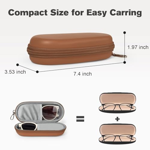 Double Eyeglasses Case, Dual Glasses Sunglasses Organizer with Zipper Closure, Eyewear Storage Box for Men Women Travel - color: Brown-2pack