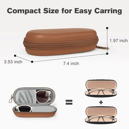 Double Eyeglasses Case, Dual Glasses Sunglasses Organizer with Zipper Closure, Eyewear Storage Box for Men Women Travel - color: Brown-2pack
