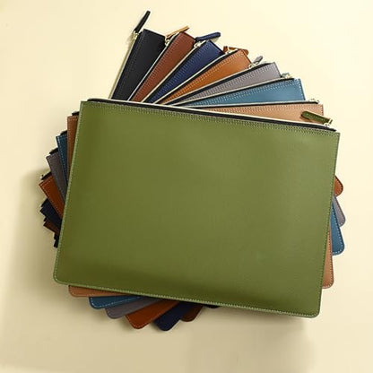PU Leather A4 File Folder Zipper Document Holder Envelope Folder Case for Receipt Contract (Blue) - color: Blue