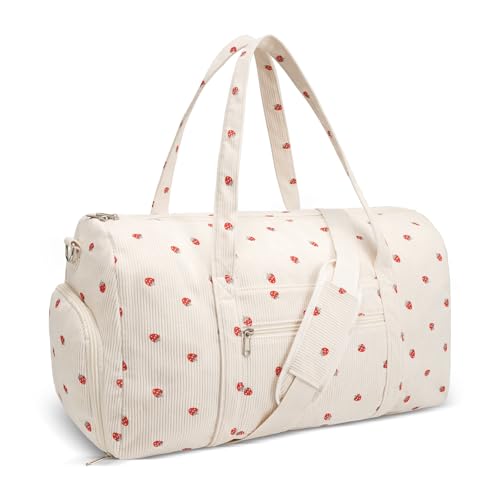 Gym Bag for Women, Cute Duffle Bag, Quilted Duffle Bag for Travel, Floral Duffle Bags, Weekend Bag with Zipper Pocket Dance Bag Organizer - color: B-Strawberry